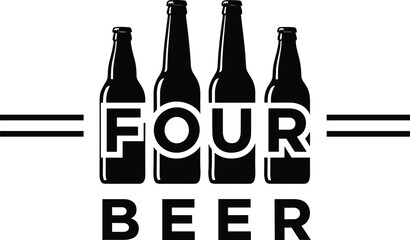 Minimalist four beer logo design with bottle silhouettes and bold typography isolated on white background for brewery branding bar signage and beverage identity projects © jafrine