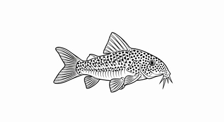 Naklejka premium Black and white illustration of a dotted fish with barbels