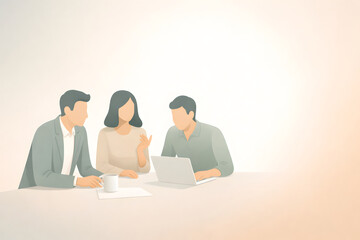 Minimal Business Team Meeting Illustration with Laptop