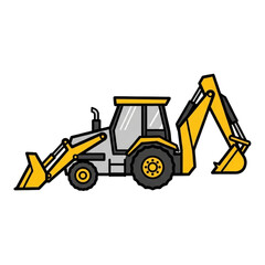 Naklejka premium Modern Backhoe Loader Illustration Construction Machine Equipment Icon Vector Graphic