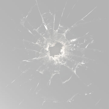 Realistic broken glass crack with bullet hole. Shattered window texture overlay. Impact damage effect isolated. Spider web fracture pattern on transparent background impacted glass with cracks png
