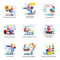 Fototapeta premium Set of Remote Working Flat Illustrations 