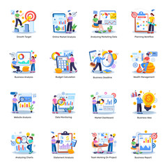 Fototapeta premium Set of Data Analytics Flat Illustrations 