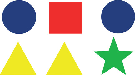 Blue circles red square yellow triangles green star shapes