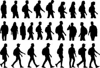 Walking People Silhouettes Set &ndash; Male and Female Pedestrian Side View Collection