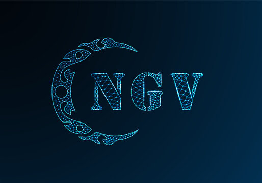 Low poly letter logo NGV design. NGV letter logo low poly vector design on blue color gradient background. NGV logo low poly design