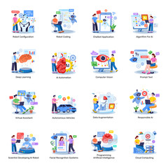 Fototapeta premium Set of Artificial Intelligence Flat Illustrations 