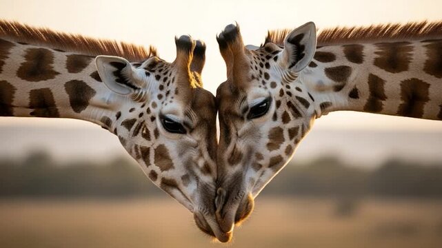 Giraffe Embrace: Two majestic giraffes in a tender moment, their necks entwined in a display of affection. This image captures the essence of love and connection in the heart of the wild.