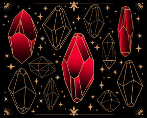 Beautiful decorative frame and border elements and crystals and Rubies with stars  © Gela