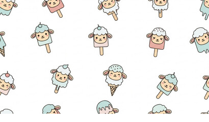Minimal Kawaii Sheep Ice Cream Seamless Pattern Vector