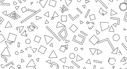 Scattered Geometric Line Shapes. Abstract Background Design. Vector Black and White Pattern