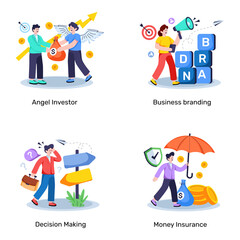 Fototapeta premium Set of Business Startup and Launch Flat Illustrations