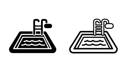 Side View Swimming Pool Icons with Ladder for Recreation, Summer, and Vacation Concepts