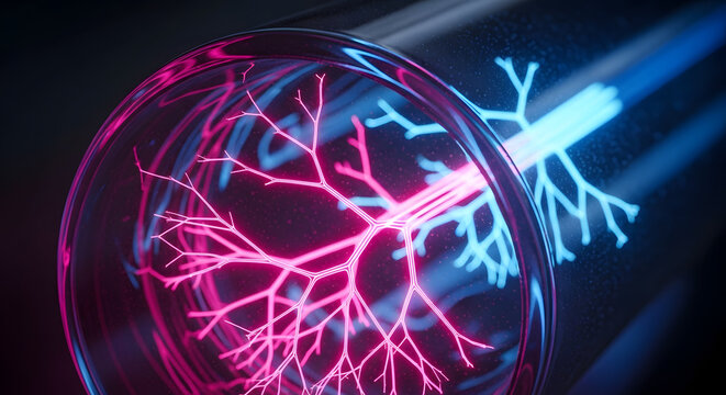 Abstract visualization of neural network connections and data flow within a futuristic glowing digital brain structure
