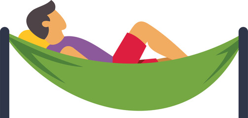 Naklejka premium Man resting in a green hammock outdoors, illustrating relaxation and comfort
