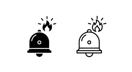 Fototapeta premium Fire Alarm Bell with Flame Warning Vector Icons; Emergency Safety and Alert Symbol Graphics