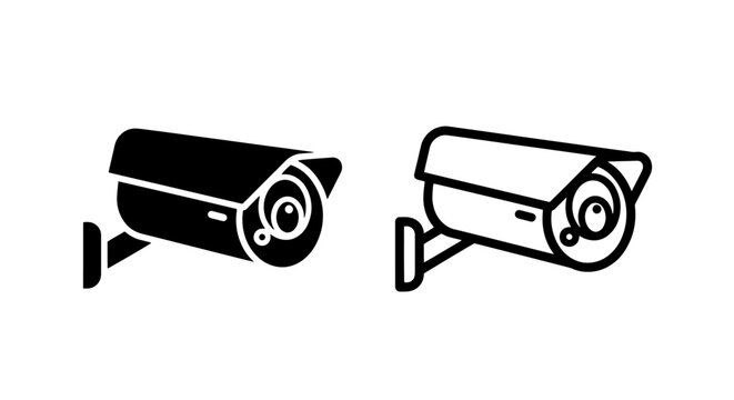 Wall-Mounted Security Camera Surveillance Vector Icons; Protection and Video Monitoring Symbols