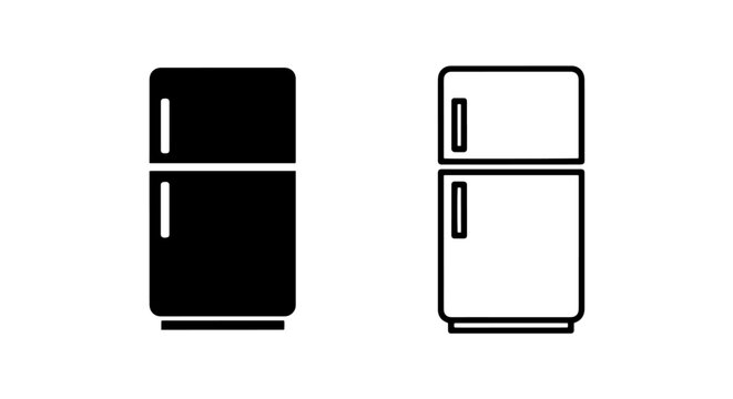 Modern two door fridge and freezer icons for household appliance and kitchen design