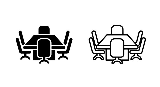 Office Meeting Room Conference Table and Chairs Business Collaboration Flat Vector Icon