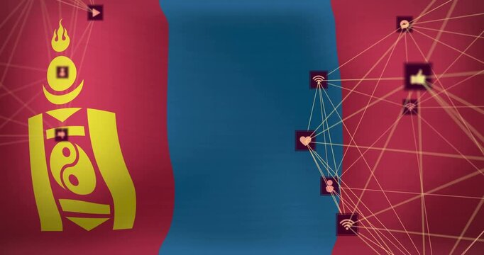 Mongolian tricolor bearing Soyombo left while right icons lighting on pulse, linking to show links