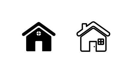 Obraz premium Minimalist House and Home Icon Set in Solid and Outline Styles for Real Estate and Residential Apps