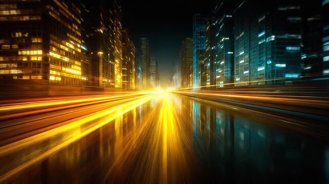 An animated background simulating movement through a night city. A stylish and unforgettable night city, first-person view.