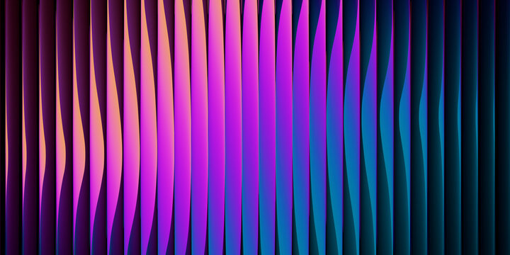 Glass abstract 3d gradient neon composition on background with ribbed shapes. Vibrant pink violet glow, translucent crystal shield, glossy dynamic stripes and reflections for futuristic game UI