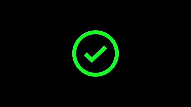 Green check mark icon with radiating lines on black background