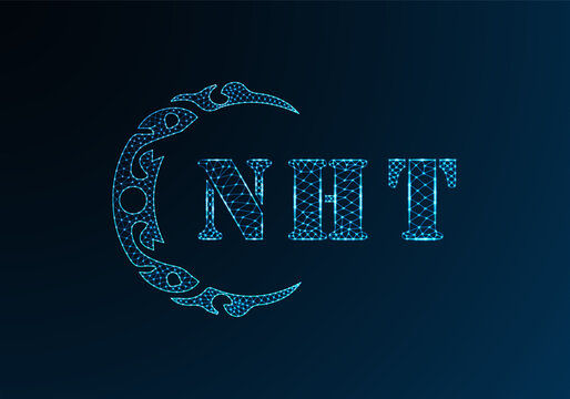 Low poly letter logo NHT design. NHT letter logo low poly vector design on blue color gradient background. NHT logo low poly design