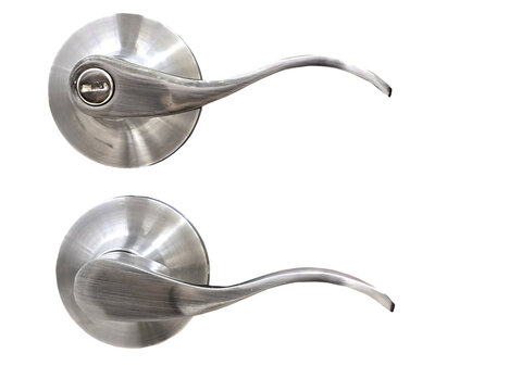 Close-up of a modern, elegant door handle isolated on white background