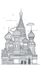 Intricate sketch of the iconic saint basil cathedral in moscow russia