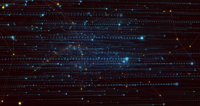 Abstract data field responding to blue glows pulsing, forming clusters and showing data density