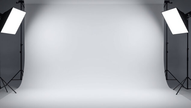 White seamless studio backdrop with two softbox lights creating even illumination