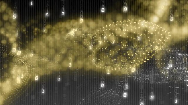 Golden cloud appearing top-right and extending left, ribbon flowing, forming mesh, visualizing data