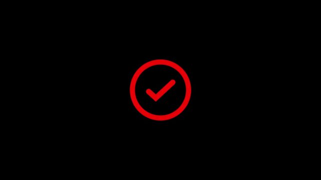 Red checkmark icon on black background