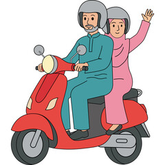 Muslim People Going Back Home by Motorbike