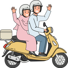 Muslim People Going Back Home by Motorbike