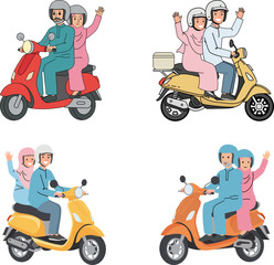 Muslim People Going Back Home by Motorbike