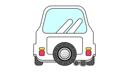 スペアタイヤとツインマフラーが特徴的な、背面から見た白い小型車両のベクターイラスト © ribitts