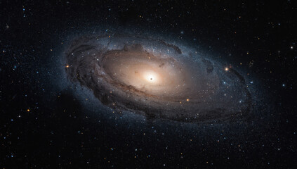 Fototapeta premium Spiral galaxy core with luminous bulge and dust lanes evoking cosmic wonder