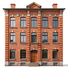 Obraz premium Clean architectural elevation of a four story red brick tenement building