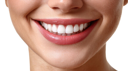 Naklejka premium Radiant Smile Unveiled: A close-up view of a cheerful smile reveals a set of perfectly aligned, glistening teeth, radiating warmth and happiness. 