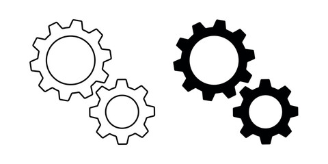 Composition of two cogwheel gears pictogram and line editable stroke. Vector