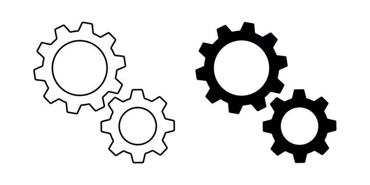 Composition of two cogwheel gears pictogram and line editable stroke. Vector
