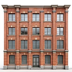 Fototapeta premium Clean architectural elevation of a four story red brick tenement building