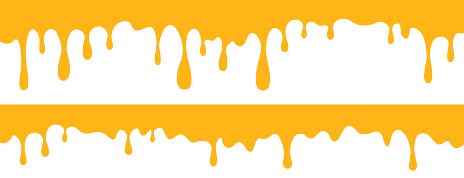 Set of two yellow dripping liquid borders of honey, melted cheese, or paint flowing downwards