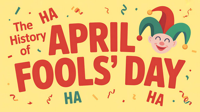 The History of April Fools' Day - Lively illustration with laughing clowns and jester hats