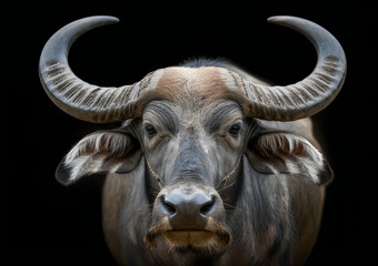 Buffalo portrait with large horns
