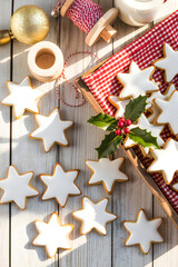 Christmas star cookies on a wooden table
