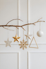 Christmas ornaments on a tree branch